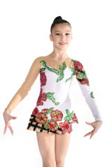 white lycra leotard with red flowers